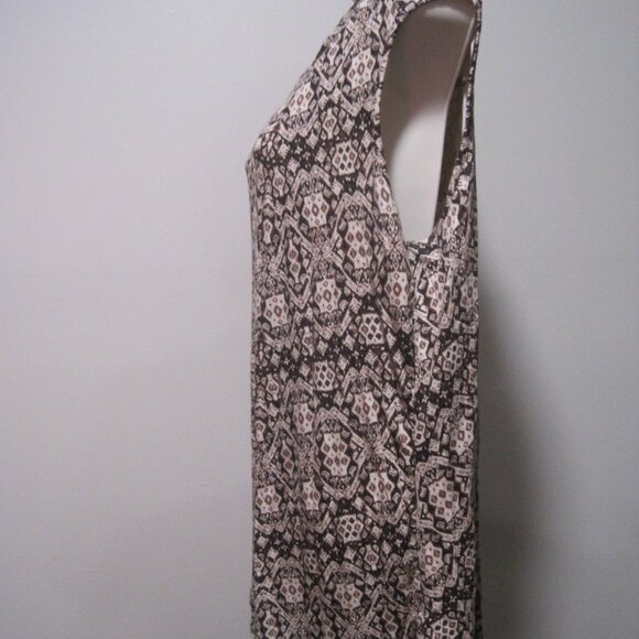 Per Seption Concept Sleeveless Womens XL Geometric Tan Brown Smocked Stretch Top - Picture 3 of 7